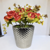 Arranjo de Mini Rosas Laranja Vaso Ceramica Prata A 30cm x L 28cm