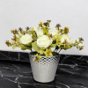 Arranjo de Mini Rosas Branco Vaso Ceramica Prata A 30cm x L 28cm