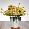 Arranjo de Mini Rosas Marrom Claro Vaso Ceramica Prata A 30cm x L 28cm
