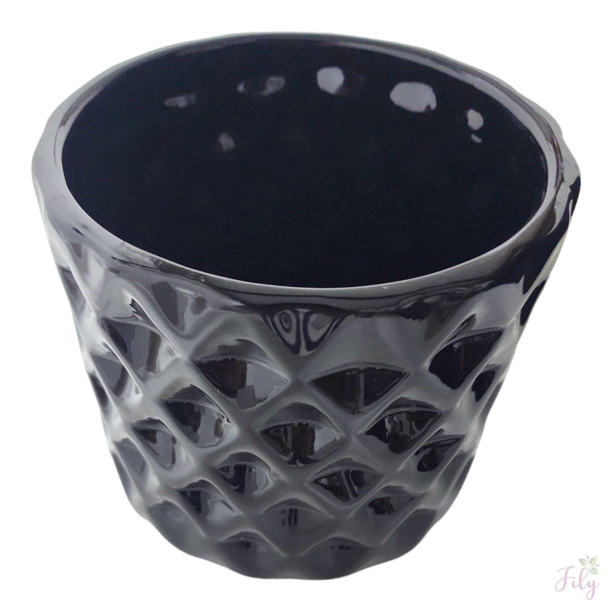 Vaso cerâmica diamante M preto brilho A 12 cm x L 14 - Imagem 2