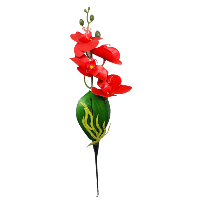 Haste Orquídea 3 D Pequena c/ folha 4 Orquídeas A 38 cmX L 10cm - Vermelho