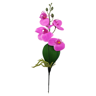 Haste Orquídea 3 D Pequena c/ folha 4 Orquídeas A 38 cmX L 10cm - Roxo
