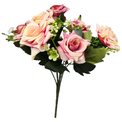 Buque de Mini Rosa diamante com 7 rosas A 30cm x L 20cm - Rosa com pêssego