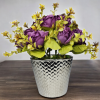 Arranjo de Mini Rosas Roxo Vaso Ceramica Prata A 30cm x L 28cm