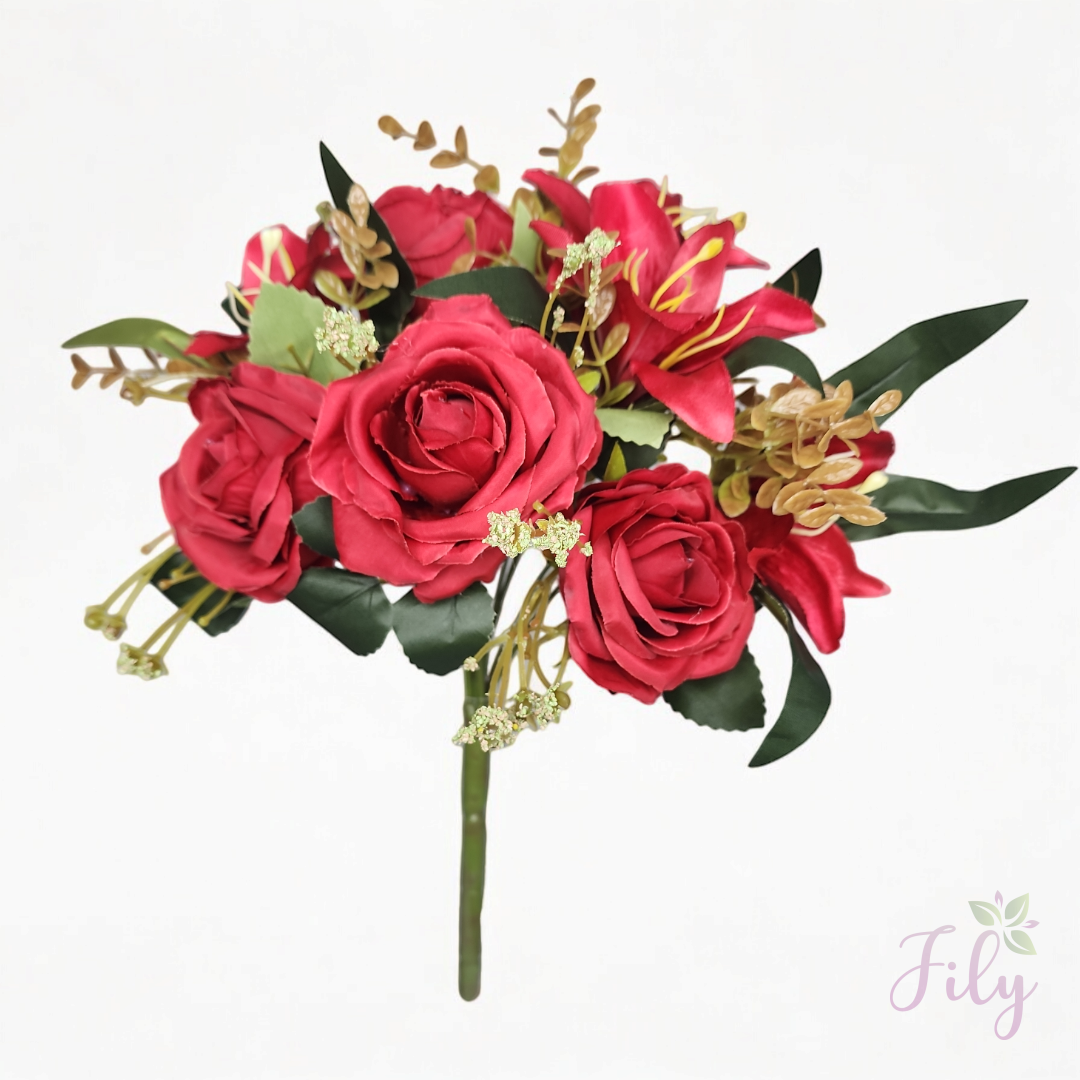 Buque de Rosa e Lirio com 9 Rosas A 35cm x L 20cm - Imagem 9
