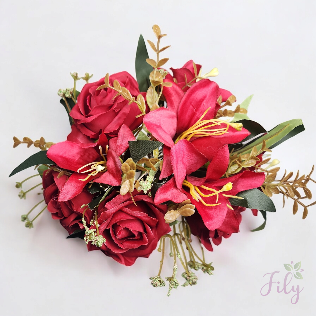 Buque de Rosa e Lirio com 9 Rosas A 35cm x L 20cm - Imagem 6