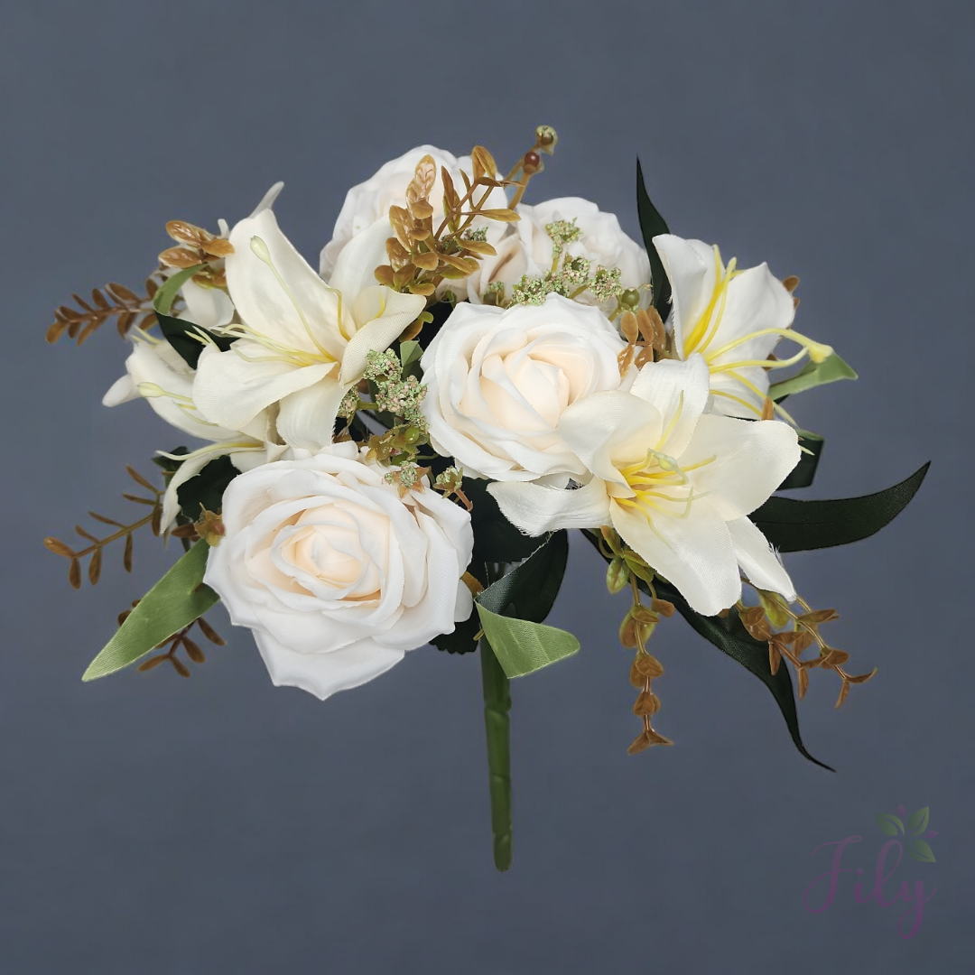 Buque de Rosa e Lirio com 9 Rosas A 35cm x L 20cm - Imagem 8