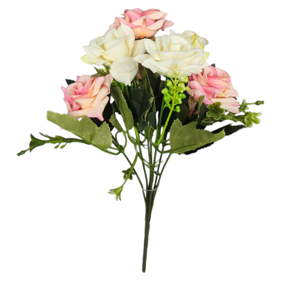 Buque de Mini Rosa diamante com 7 rosas A 30cm x L 20cm - Creme com Rosa