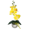 Arranjo de Mini Orquidea Amarelo Vaso Cerâmica Prata Redondo