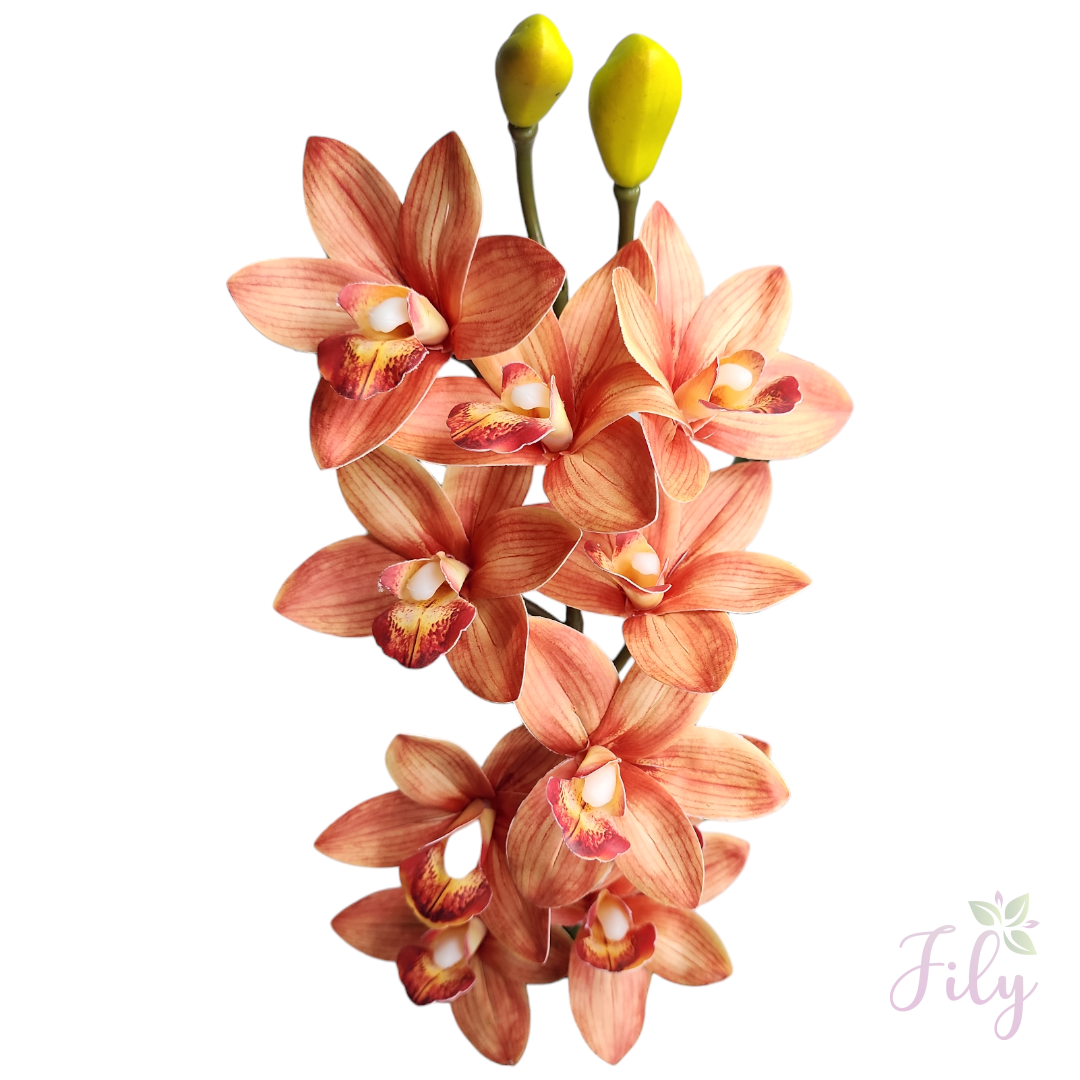 Arranjo de Orquídea Cymbidium Laranja Vaso vidro nude - Imagem 2