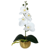 Arranjo de Mini Orquidea Branca Vaso Cerâmica Dourado Redondo