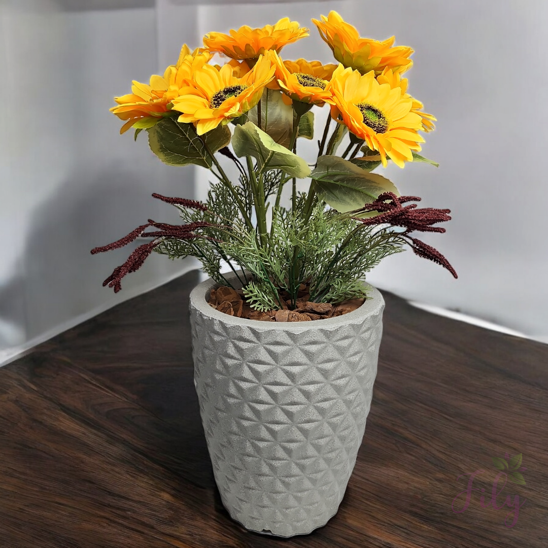 Arranjo de Girassol com lavanda Vinho Vaso Poli Bege