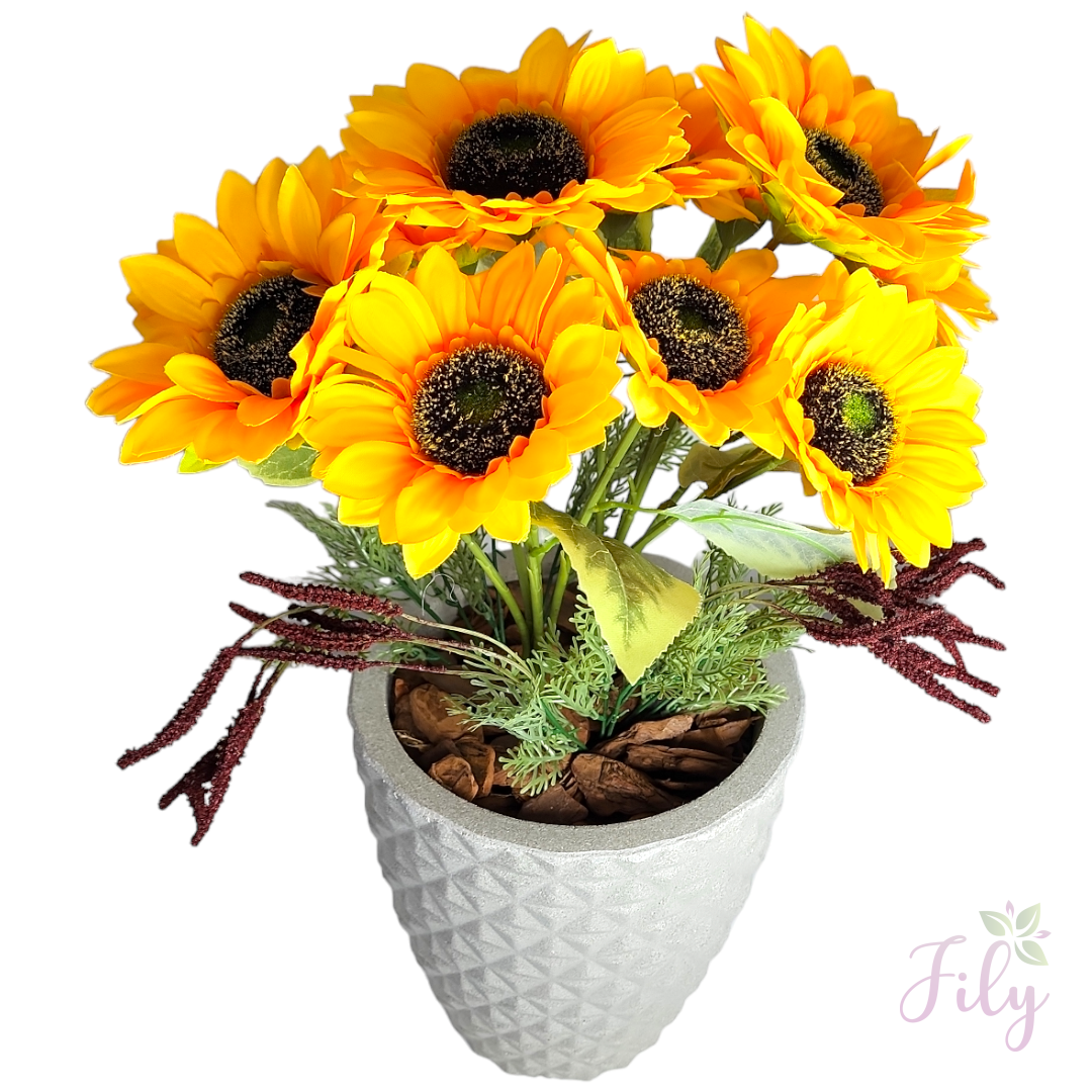 Arranjo de Girassol com lavanda Vinho Vaso Poli Bege - Imagem 2