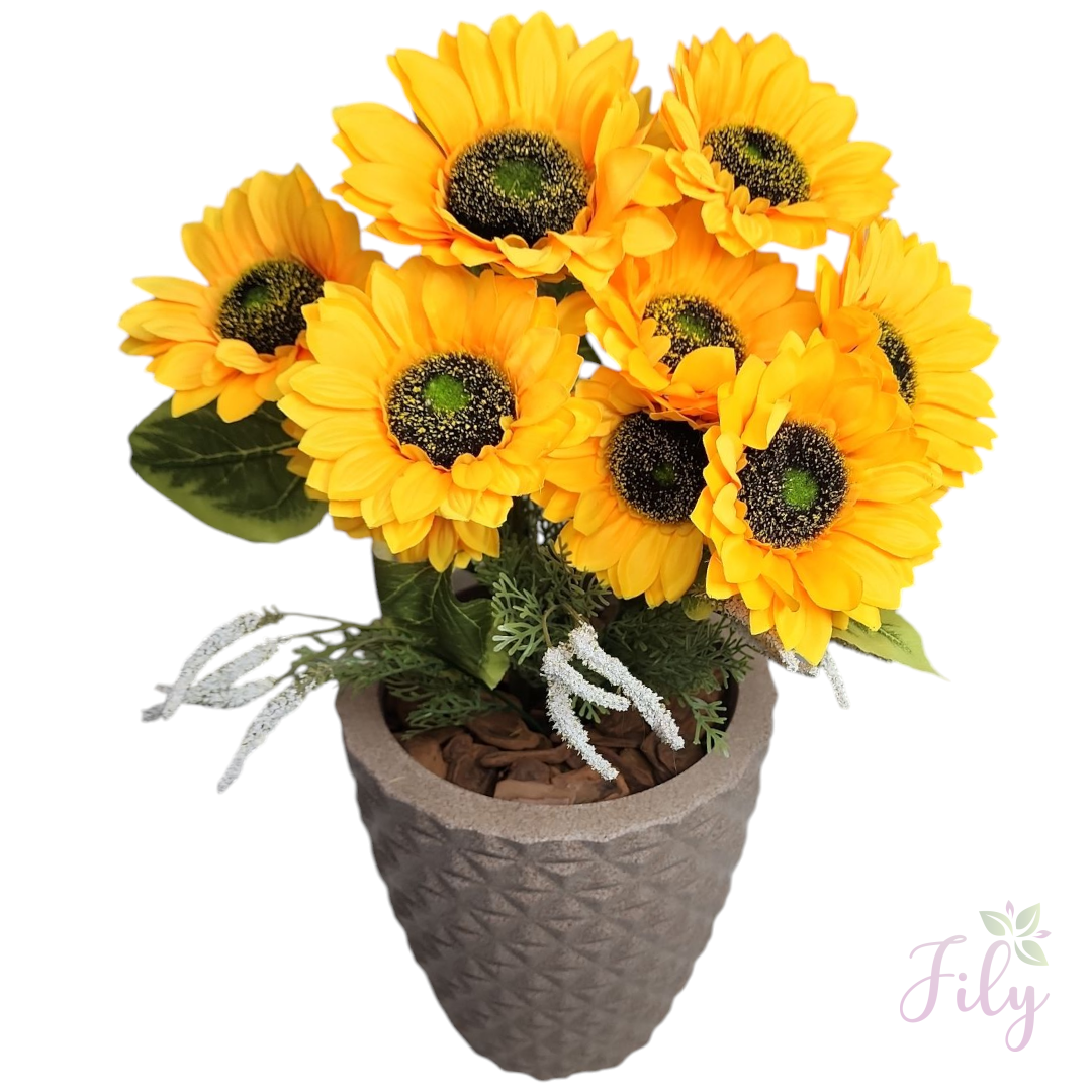 Arranjo de girassol com lavanda branca vaso Poli Rose - Imagem 2