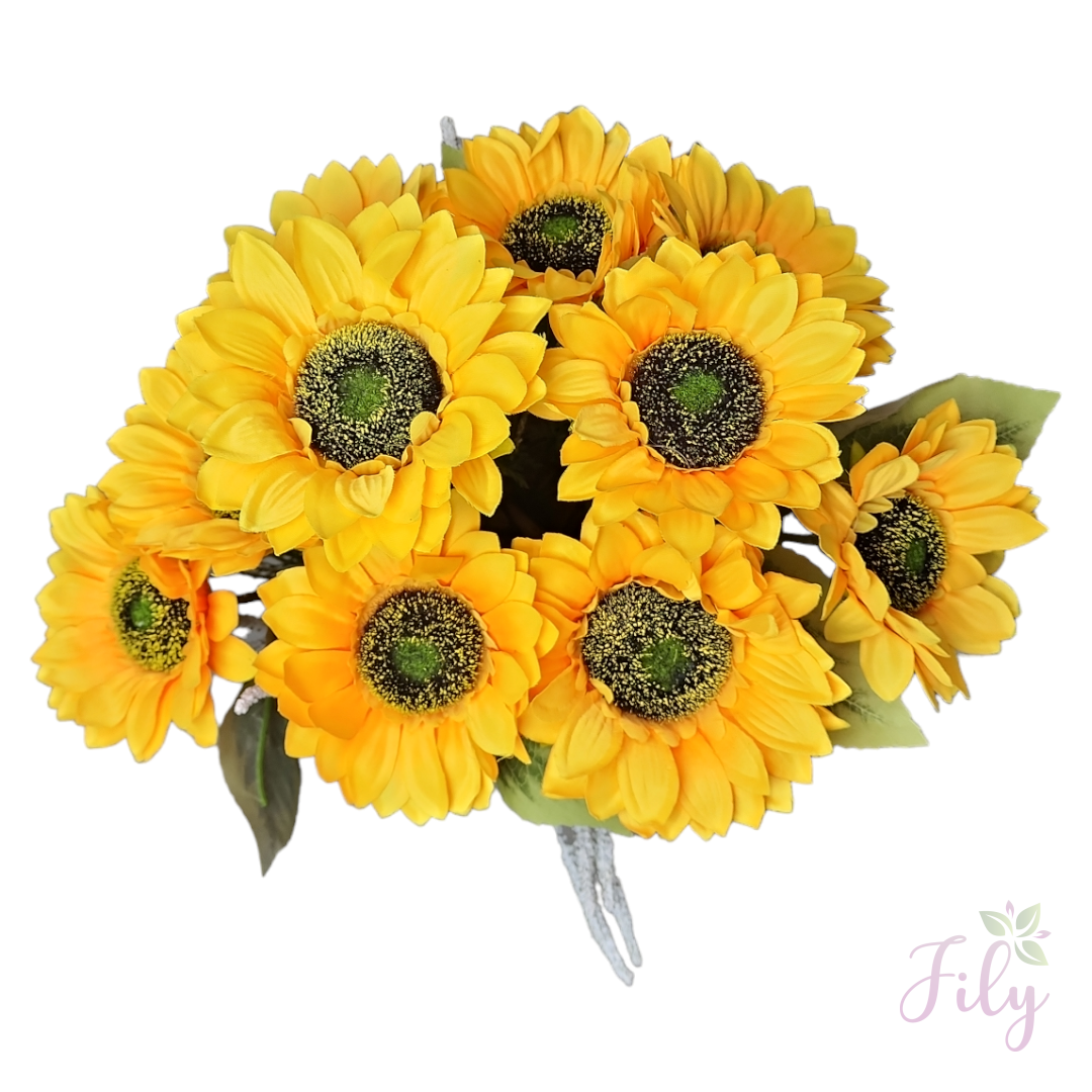 Arranjo de girassol com lavanda branca vaso Poli Bege - Imagem 3