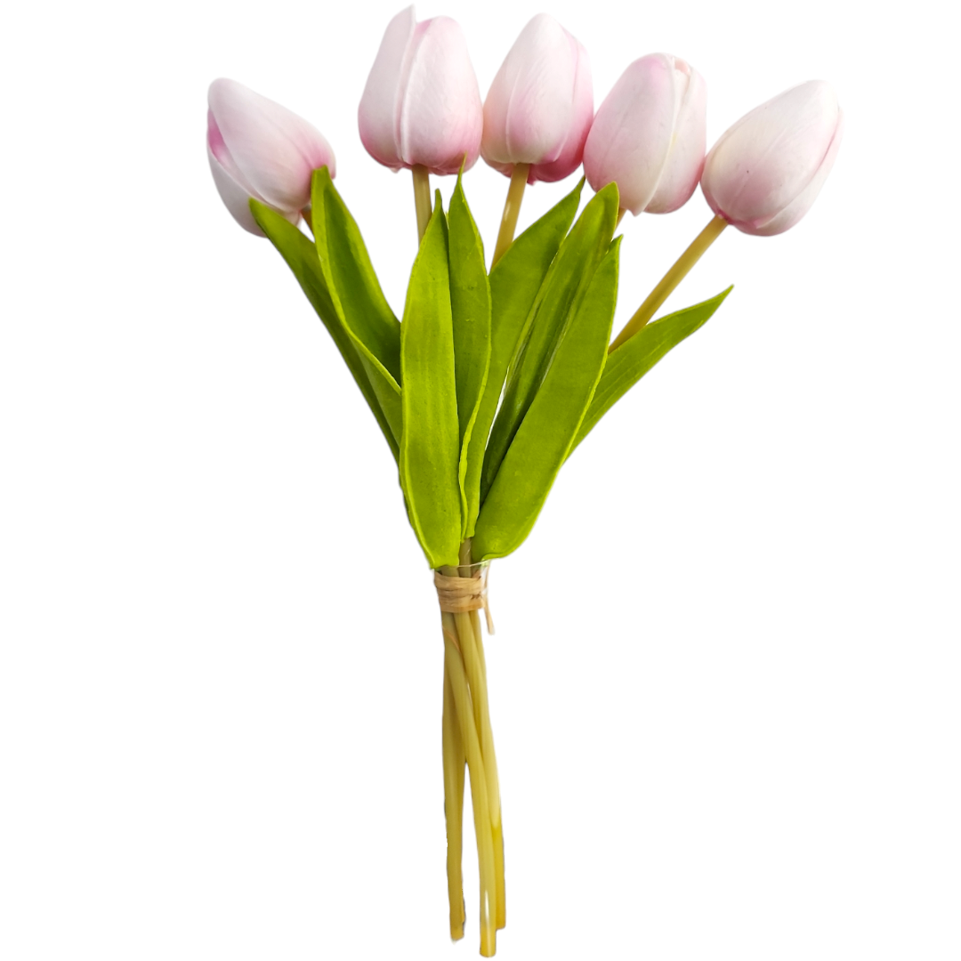 Buque Tulipa Ramalhete com fita espuma 5x hastes rosa outono A32cm x L15cm