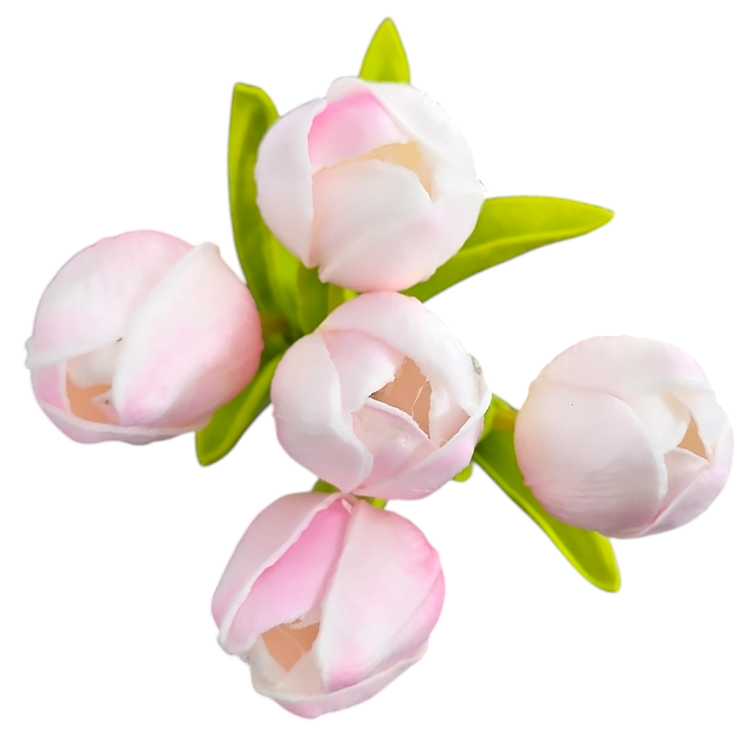 Buque Tulipa Ramalhete com fita espuma 5x hastes rosa outono A32cm x L15cm - Imagem 2