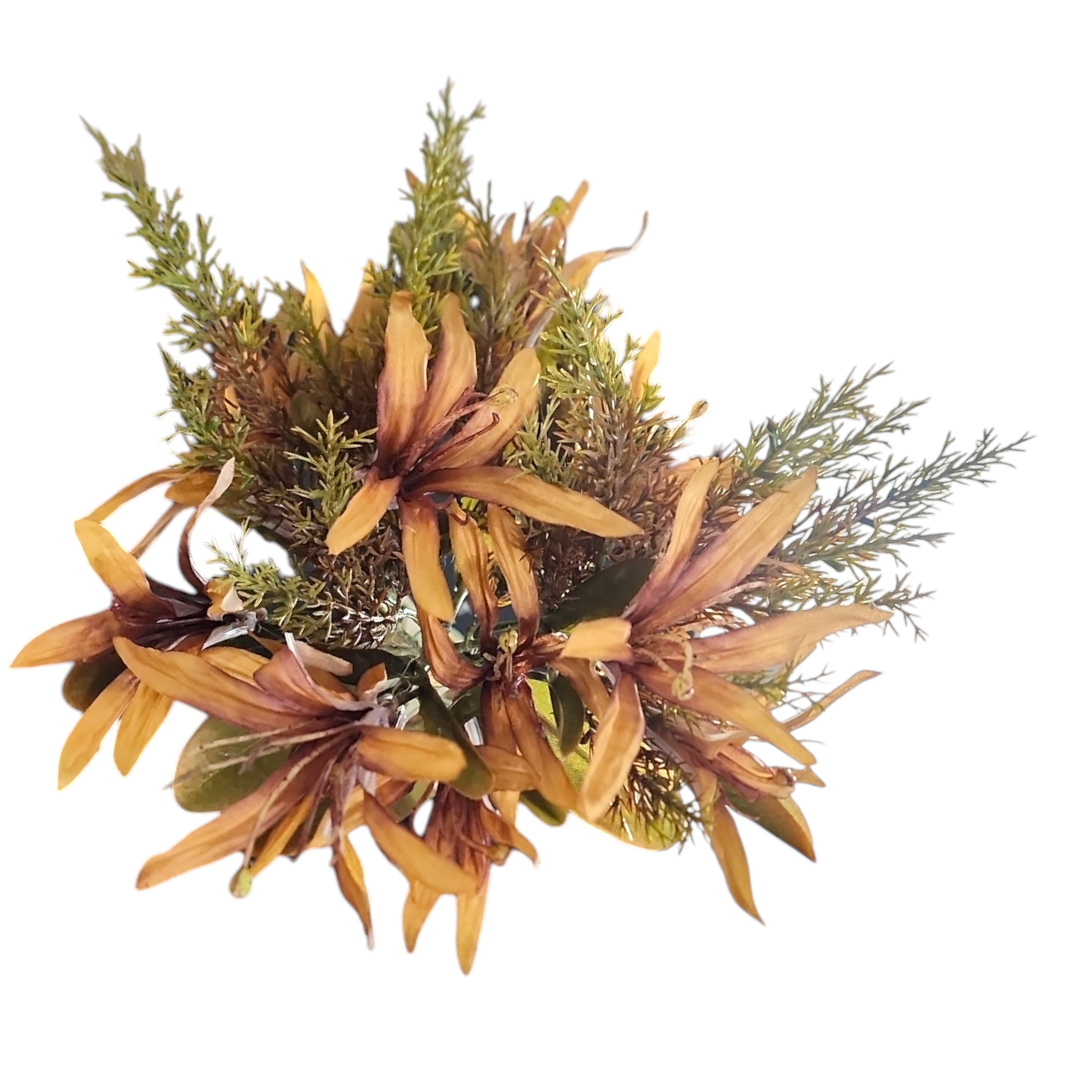 Buque Lírio Ramalhete com fita x5 Hastes ocre outono A 39cm x L 25cm - Imagem 3